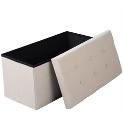 Helloshop26 - Leinenhocker-Aufbewahrungstruhe mit abnehmbarem Bezug cremeweiß 19_0000434