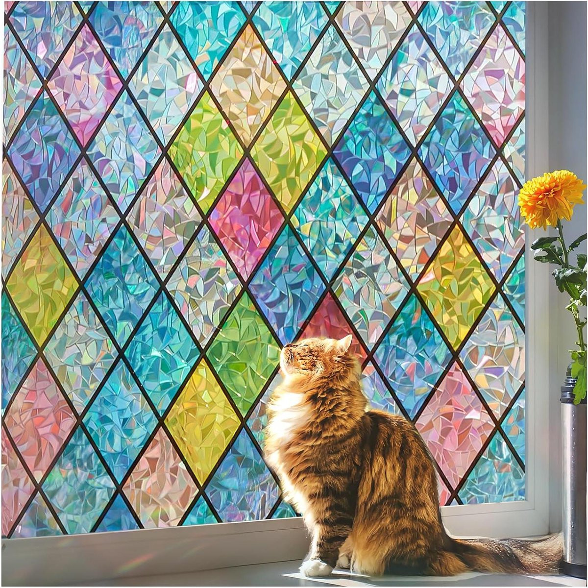 Raamfolie Statisch met Regenboog Effect - Gekleurde Privacyfolie - Multicolor - 60 x 200 cm