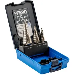 Pferd, Bohrereinsatz, Stufenbohrer Set HSS 3 tlg. (4-12mm, 4-20mm, 4-30mm)