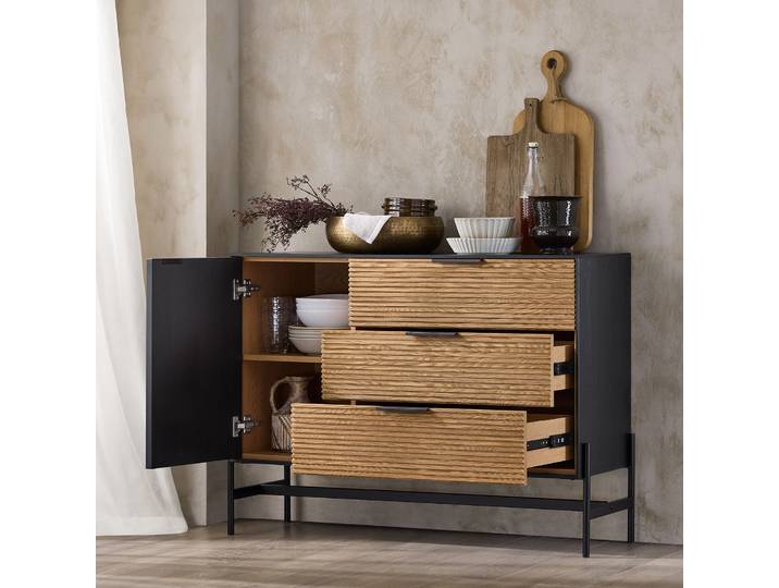 SoBuy HFSB02-SCH Buffet Armoire de cuisine Armoire d'entrée Buffet Armoire à chaussures Commode de cuisine Armoire de rangement Armoire TV Noir LHT env. 114x83x40cm