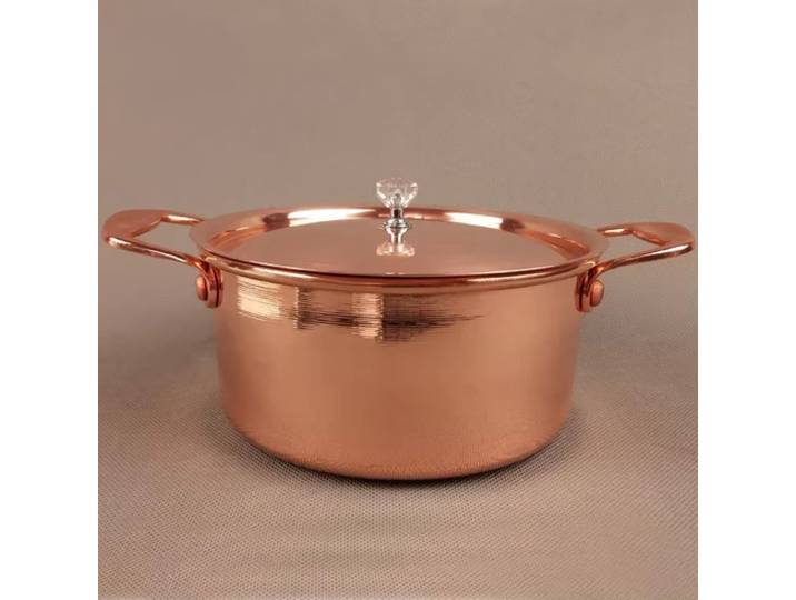 Petite marmite en cuivre pur avec couvercle, marmite à soupe, cuiseur à induction, facile à nettoyer, marmite à service unique, un prêt Tat, 17cm