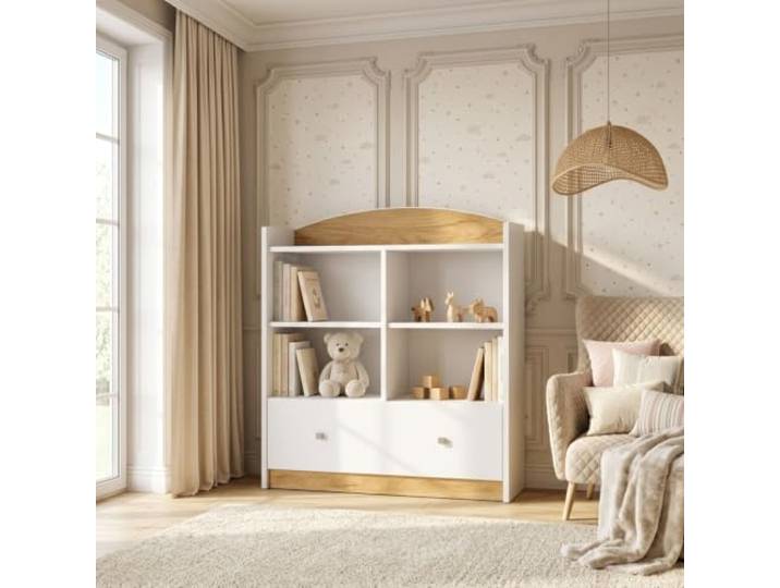 Happy Babies Standregal Kinderregal Gold Bedruckt Niedriger Schrank Aufbewahrungsregal für Kinder Holzregal mit süßem Design