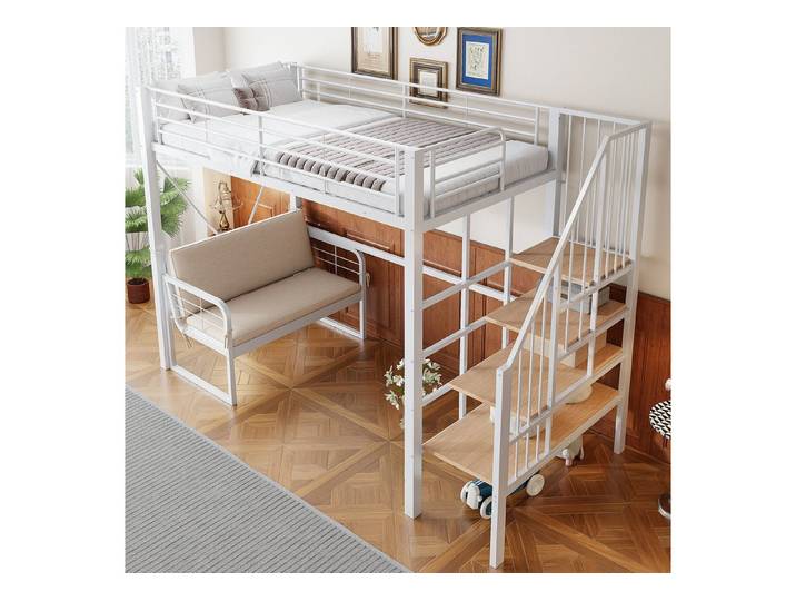 STILVORA Hochbett 90x200 Jugendbett mit abnehmbarem Polstersofa Stauraum für Kinder (Funktionbett mit stabilem Metallrahmen Sicherheitstreppe, Langlebigkeit, Stil und Funktionalität) für Jugendliche und Erwachsene