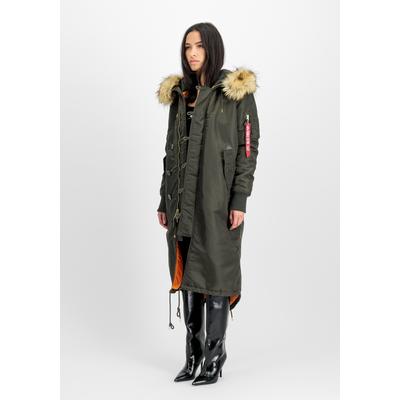 Winterjacke ALPHA INDUSTRIES "Long Fishtail W", Damen, Gr. S, schwarz (schwarz olive), Obermaterial: 100% Nylon. Futter: 100% Nylon. Füllung: 100% Polyester, Jacken Winterjacke
