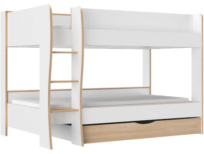 Kinderbett GAMI ROOMY , weiss (weiß, weiß, weiß), B:130cm H:145cm L:209cm, Betten, Kinderbett, Hochbett mit zwei Liegeflächen und Bettkasten