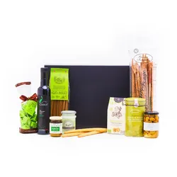 fein und kostbar Geschenkkorb, Grünes Glück, Box, 8-teilig, gefüllt mit mediterranen Spezialitäten