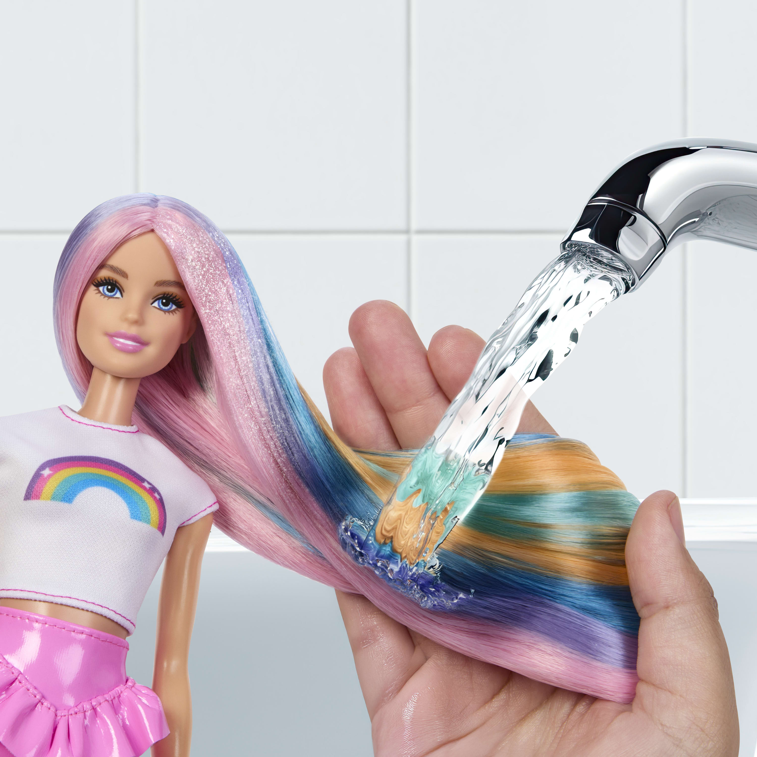 Anziehpuppe BARBIE "Barbie Haarspiel Regenbogen Glitzer", bunt, Puppen, Kinder, Anziehpuppe
