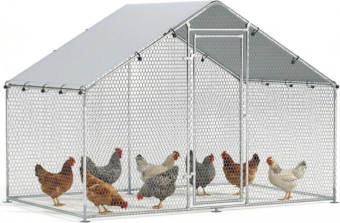 Freilaufgehege 3x1,7x1,9 m begehbarer Hühnerstall Verzinkter Stahl Hühnergehege mit wetterfester UV-Dachabdeckung abschließbarer Tür Hühnerkäfig für Kaninchen, Enten, Gänse, Silber