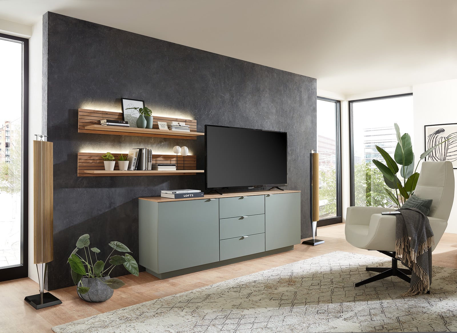 home24 Dressoir Modern Groen MDF Breedte: 180 cm