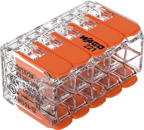 WAGO 221-420-1 221 Verbindungsklemme flexibel: 0.14-4mm² starr: 0.2-4mm² Polzahl: 10 Transparent, Orange