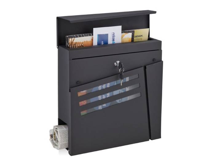 Relaxdays Schwarzer Briefkasten mit Zeitungsfach