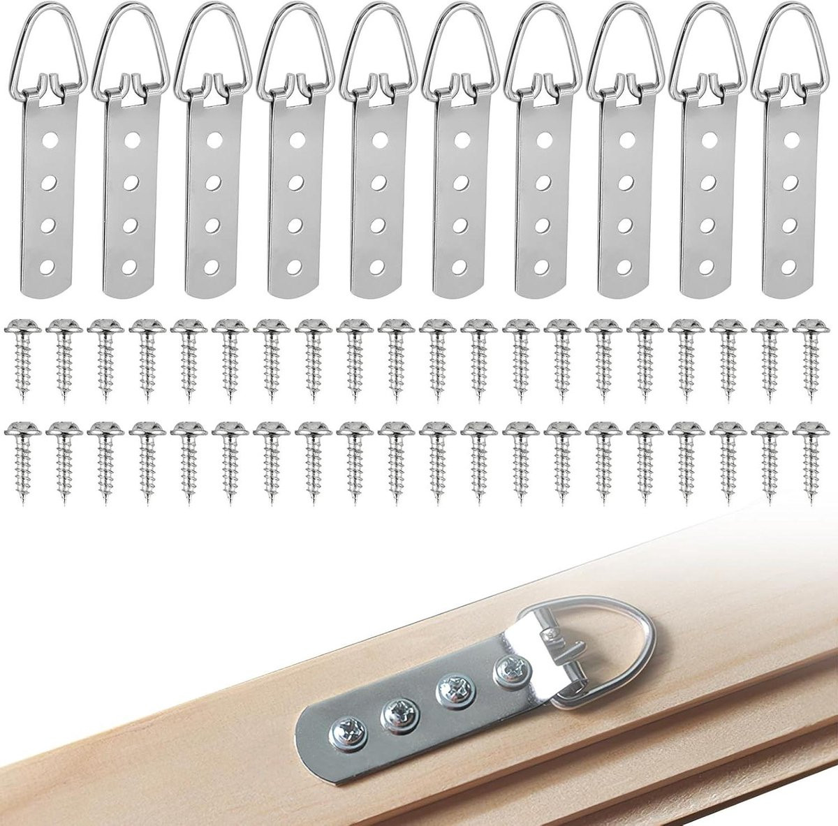 10 stuks D-ring ophangers in zilver voor fotolijsten met versterkte 4-gaats bevestiging