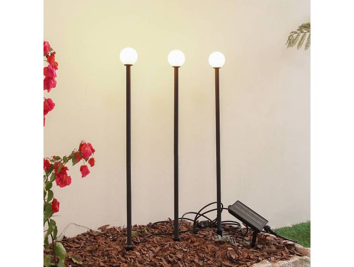 Lindby LED-Solarleuchte Freydis, 3er-Set, schwarz, 2.000 K Freydis, schwarz, Aluminium, Modern