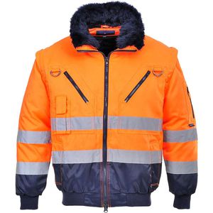 Portwest Arbeitsjacke Hi-Vis Pilotenjacke PJ50, Warnschutzjacke, orange-marine, Größe 3XL