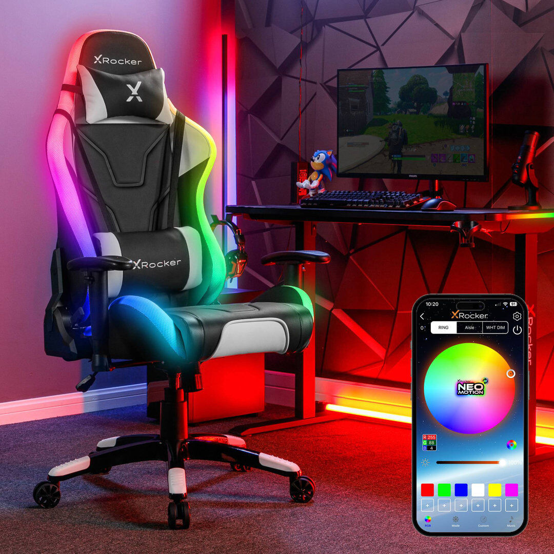 X Rocker Adjustable Swiveling PC & Racing Game Chair in White/Black White/Black 128cm H X 59.9cm W X 66cm D