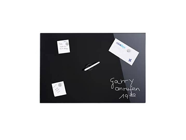 Relaxdays Magnettafel, beschreibbar, inkl. 3 Magnete & Stift, schwarz
