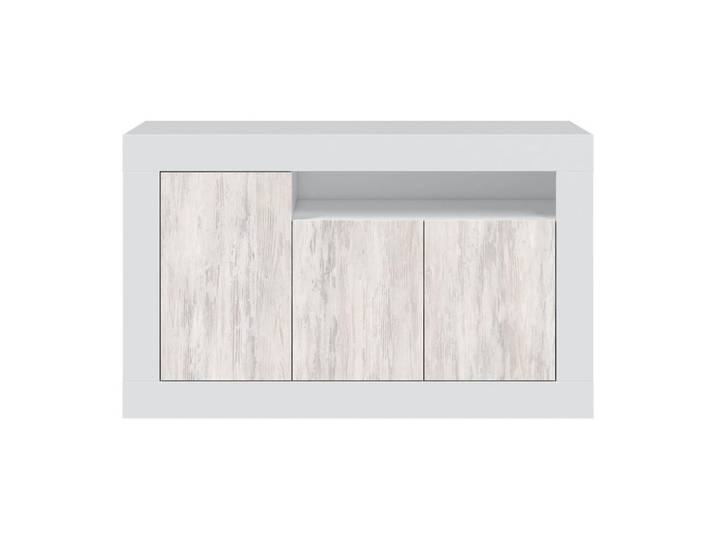 Calicosy Buffet-Design mit 3 Türen und 1 Aufbewahrungsnische Baltik - L144 cm, Weiß, 42x87x48.6 cm, Kleinmöbel, Kommoden, Sideboards