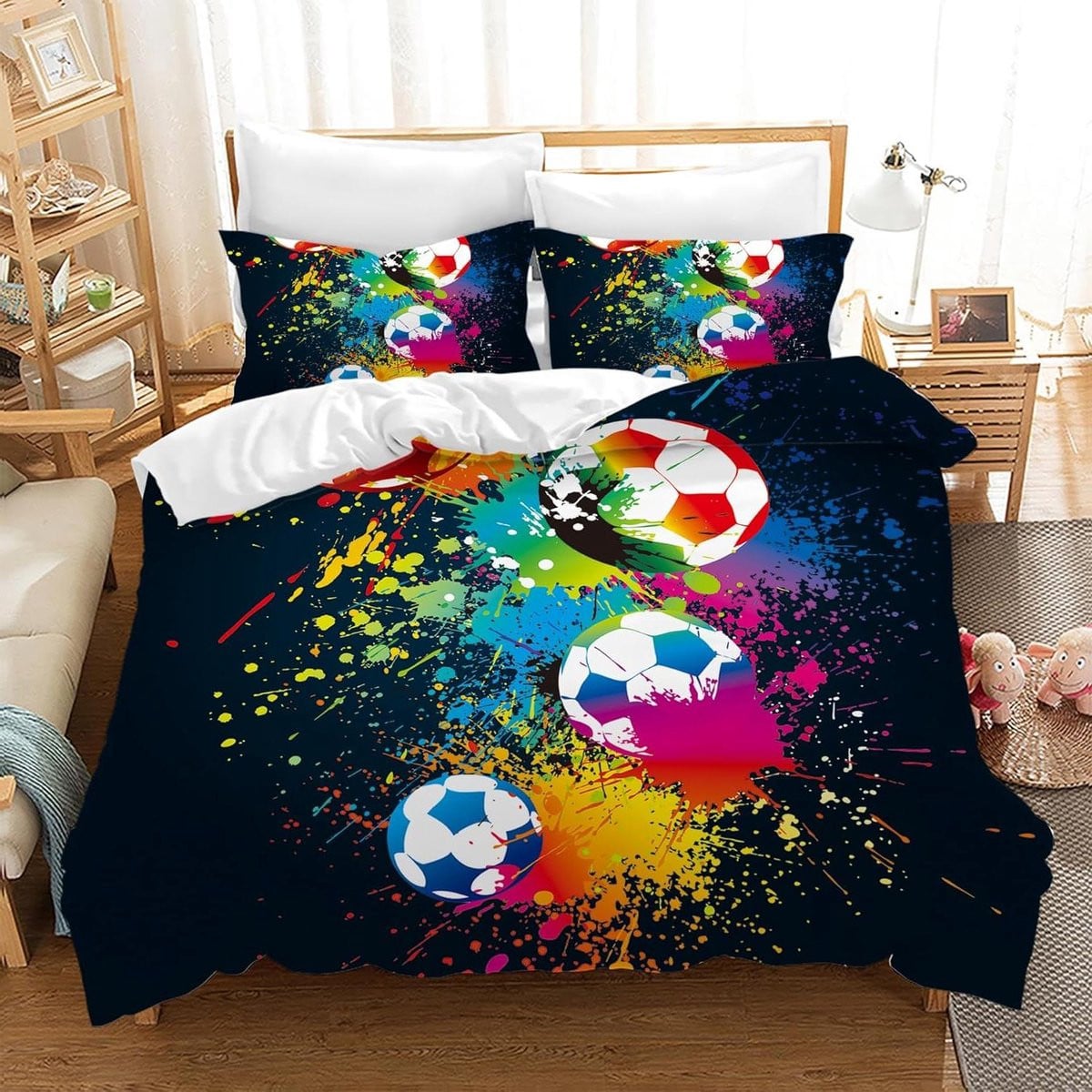 Dekbedovertrek Voetbal met 3D Design - Beddengoed Set - 200 x 200 cm