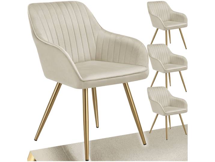Stuhl Marilyn, Samtoptik, gesteppt - creme/gold, 4er Set