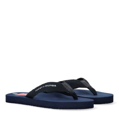Zehentrenner TOMMY HILFIGER, Damen, Gr. 33, Polyester, blau, Textil, Schuhe Zehentrenner, Pool Slides, Strandschuh, Sommerschuh mit Zehensteg