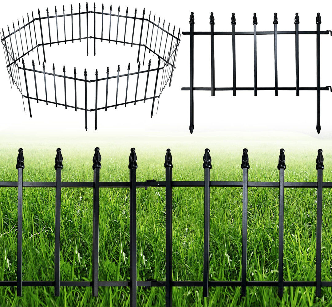 Thealyn Decorative Powder-Coated Metal Garden Fence Panels, No-Dig Rustproof Border Fencing for Flower Beds, Lawns, Patios, and Pet Areas Black 45cm H x 56cm W