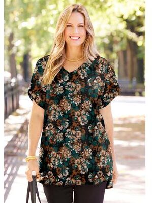 Plus Size Women's Dolman Sleeve Georgette Top by Catherines in Neutral Stamped Floral (Size 5X)