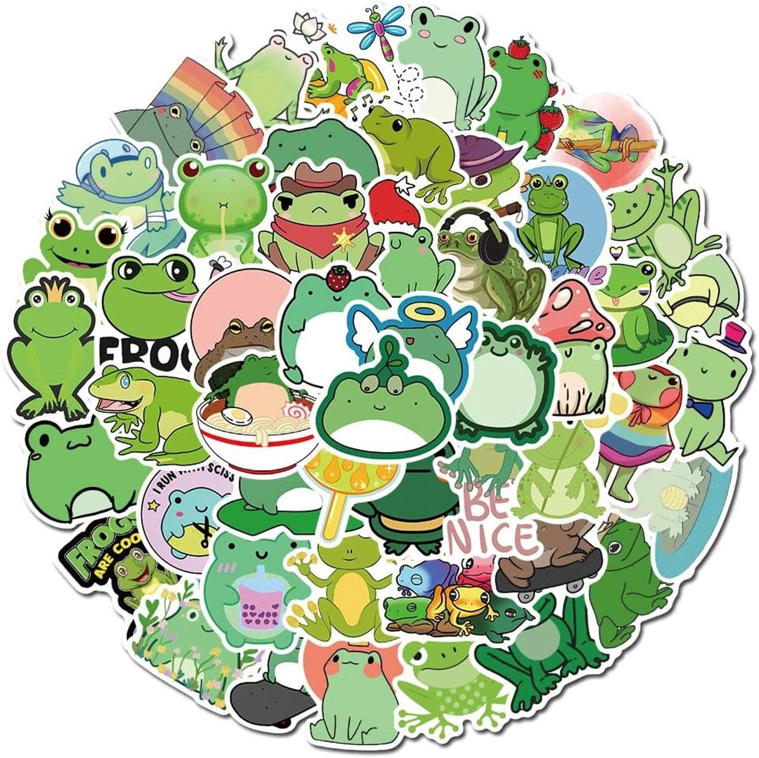 50 Stuks Schattige Kikker Stickers voor Decoratie van Laptop, Fiets en Creatieve Projecten