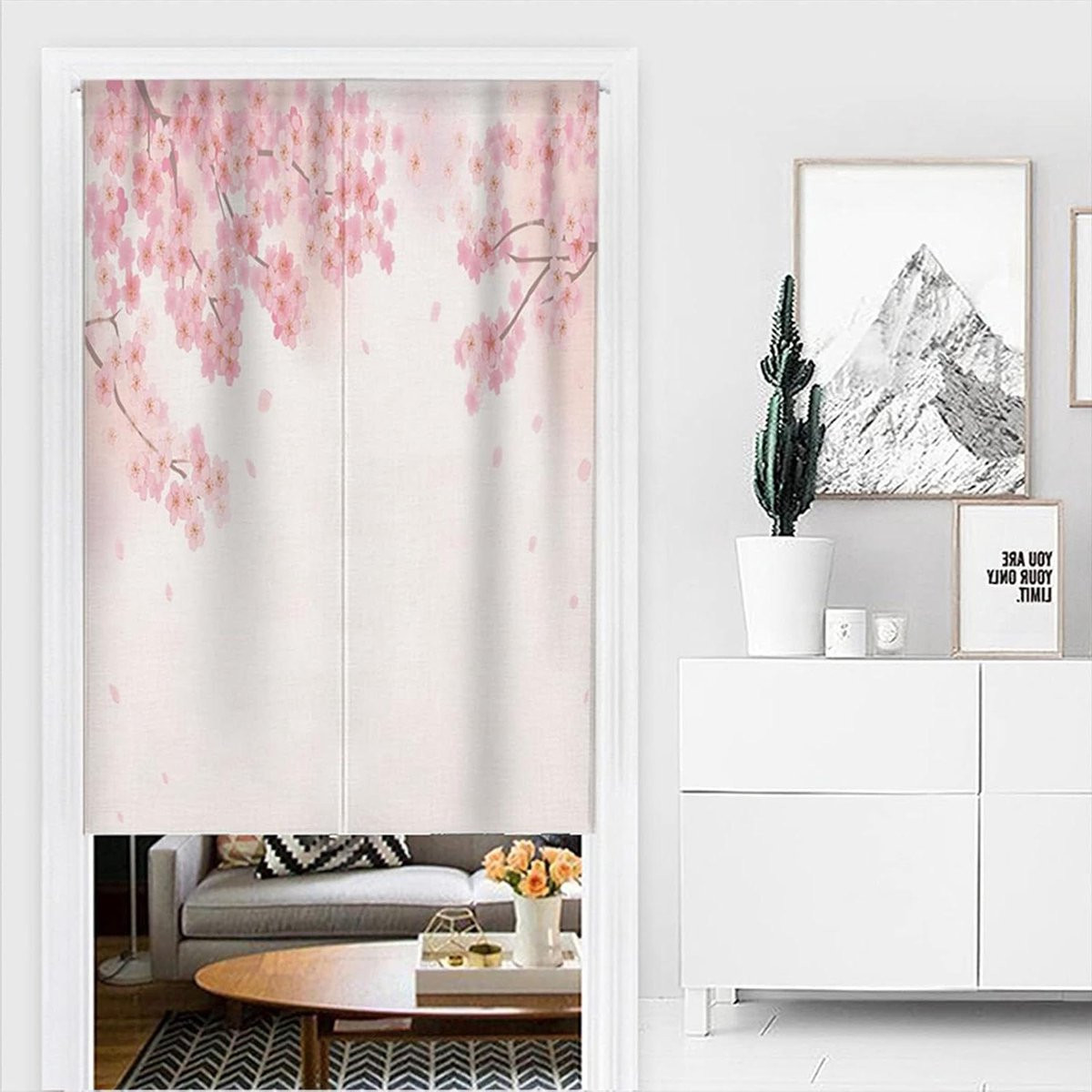 Japans Noren Deurgordijn Roze - Linnen Scheidingsgordijn voor Ruimteverdeling - B: 70 cm, H: 120 cm