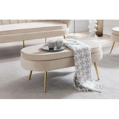 Polsterhocker SALESFEVER "Clam - Stilvoller Hocker", beige, B:99cm H:40cm T:44cm, Samtvelours (100% Polyester), Hocker, Polsterhocker, Elegantes Design in ovaler Form, 99cm Breite