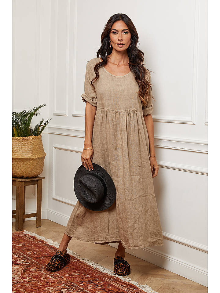 La Compagnie Du Lin Leinen-Kleid "Gustavo" in Beige - M