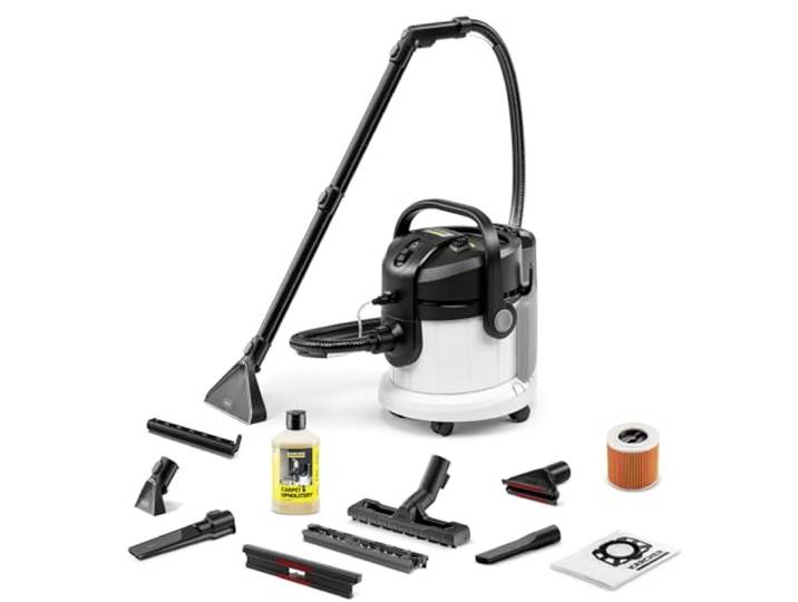 Karcher SE 4 Plus Waschsauger (Hochflexibler 2-in-1 Schlauch) Aktionsradius 8m, 1000 W, Frisch-/Schmutzwassertank 4 l, 1.081-170.0, Weiß