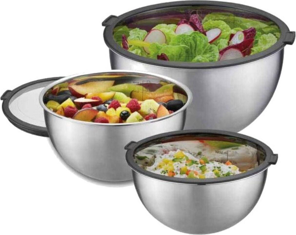 Gefu Mondi Set van 3 RVS Keukenschalen met Deksel