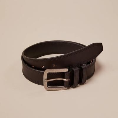 Lucky Brand Triple Needle Stitch Leather Belt - Men's Accessories Belts in Black, Size 32