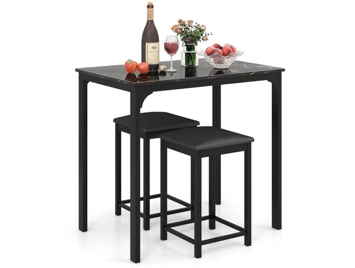 Ensemble de table à manger 3 pièces, ensemble de table de bar avec 2 tabourets de bar, ensemble de salle à manger avec chaises rembourrées, table de cuisine