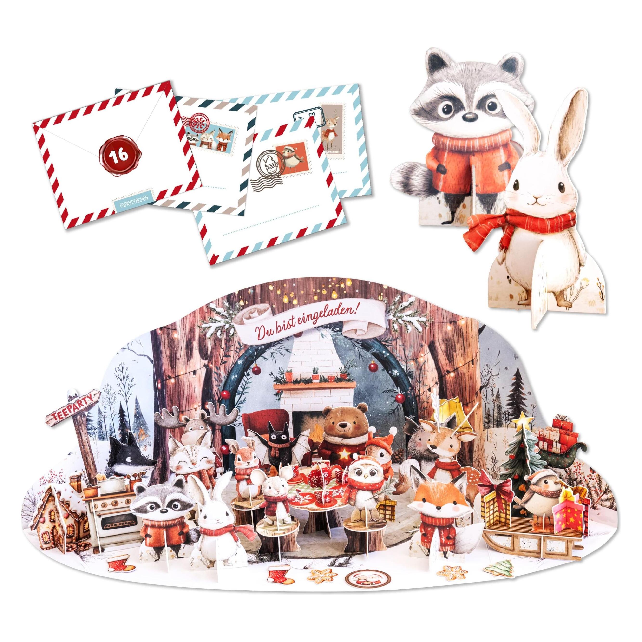 Papierdrachen Teeparty Waldtiere (24 Türchen) (B400-077-002)