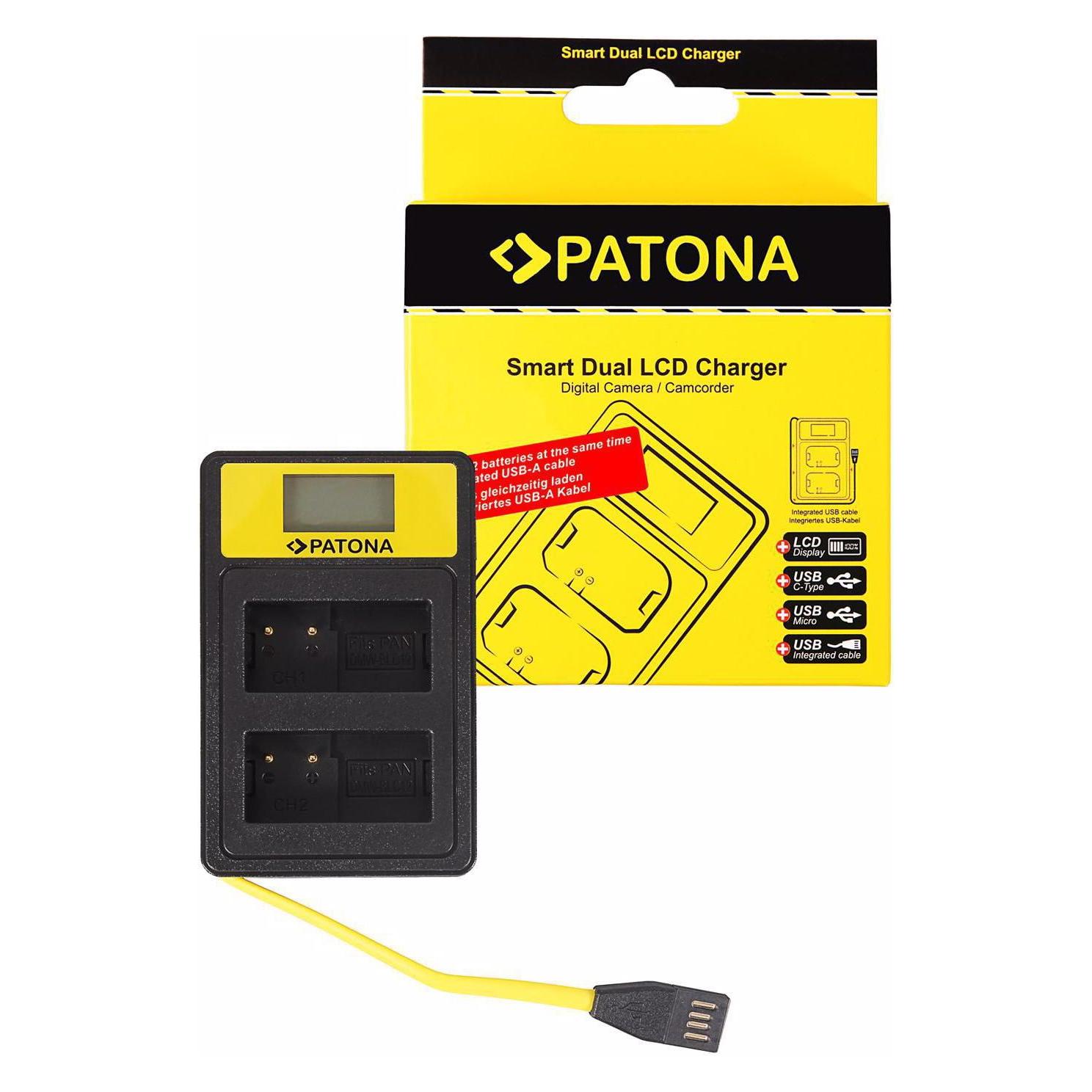 Patona Ladegerät Smart Dual LCD USB Panasonic DMW-BLC12PP (Kamera Akku Ladegerät) (141625)