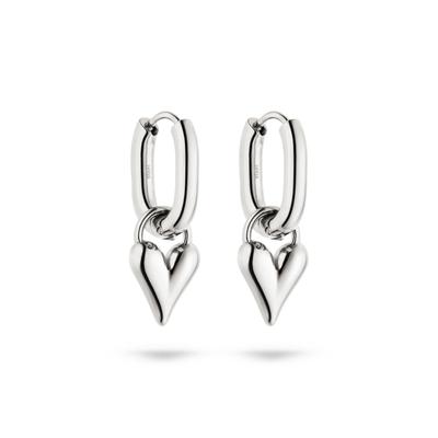 Paar Creolen TAMARIS "Edelstahl Schmuck mit abnehmbaren Herz-Einhängern Edgy Heart", edelstahlfarben, Ohrringe, Damen, 12mm, Edelstahl