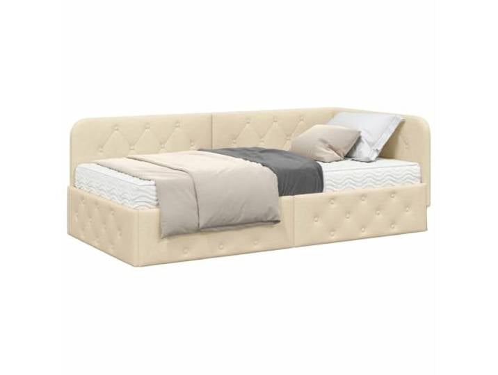 KTHLBRH Eck-Bettrahmen Creme 90 x 200 cm Stoff Strapazierfähiges Sperrholz, atmungsaktiver Polyesterbezug, inklusive Schaumstoffmatratze, modernes Daybed