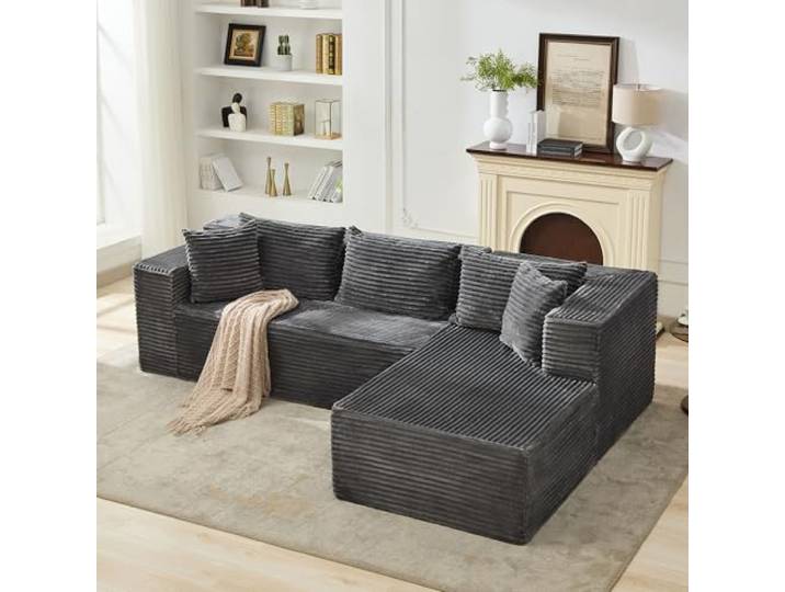 IDEALHOUSE Cloud Wohnlandschaft Modulares Ecksofa 270 cm Grobes Cord, Grau Modulares L-förmiges Ecksofa Rechts im Cloud-Design Cord-Bezug, Bezug Abziehbar & Waschbar, Flexible umstellbare Module