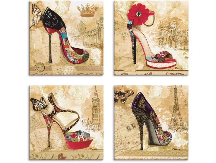 Leinwandbild ARTLAND Veränderliche Zeiten Stiletto , beige (farbe bild(er): naturfarben), B:30cm H:30cm, Leinwand, MDF, Bilder, Leinwandbild, 4er Set, verschiedene Grössen