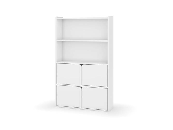 Bibliothèque étagère 4 portes bois massif blanc