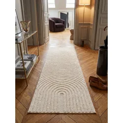 Hochflorteppich Organische Bögen mit 3D-Effekt Creme 80x250 cm Waschbar