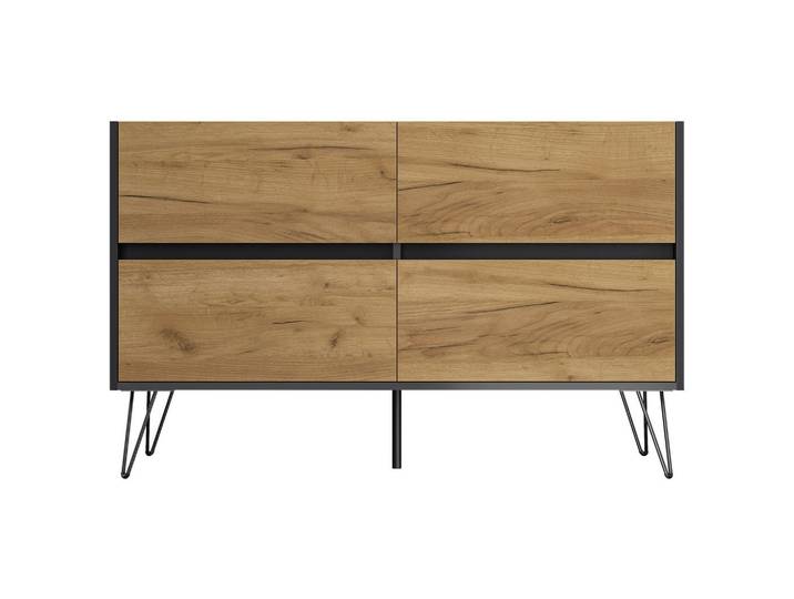 Mid.you Sideboard Posseik Industrial, Graphit, Eiche, Metall, 4 Schublade(n) Schubladen, 119x75x42 cm, stehend, Wohnzimmer, Kommoden & Sideboards, Sideboards