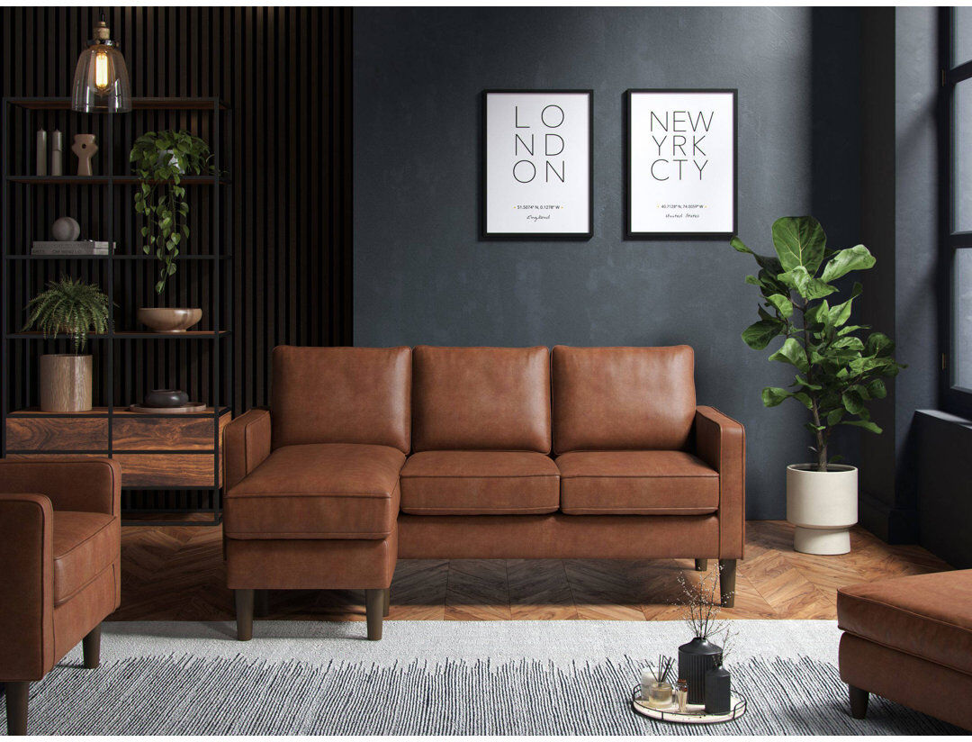17 Stories Henry 3 Seater Faux Leather Modular Corner Sofa Tan 82cm H X 180cm W X 75cm D