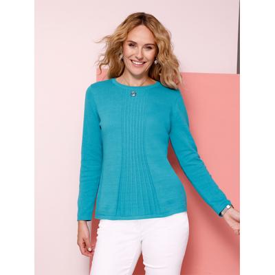 Strickpullover CLASSIC BASICS "Pullover", Damen, Gr. 44, blau (türkis), 100% Baumwolle, unifarben, Pullover Strickpullover