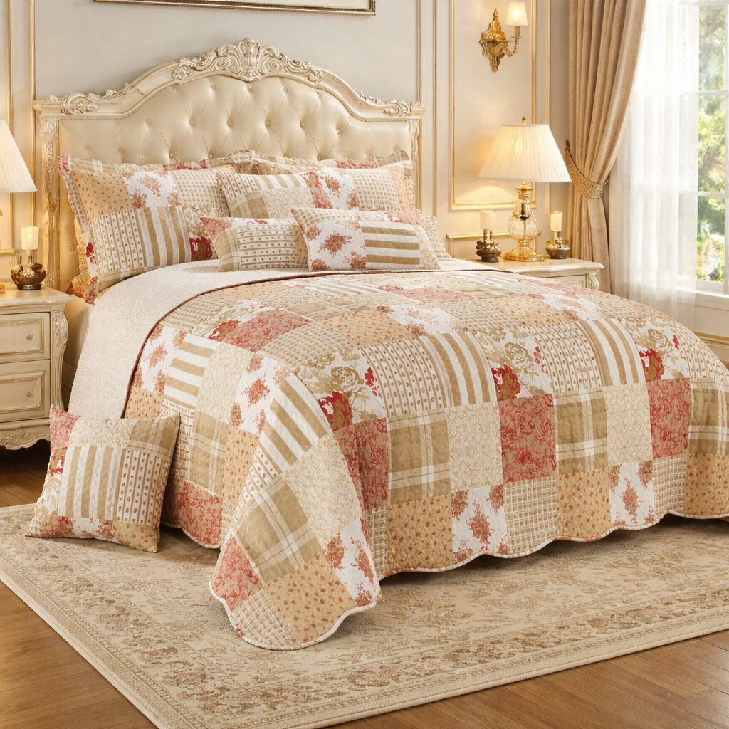 Household Furnishing Patchwork Bedspread with Pillow Shams Alvina King Bedspread + 2 Standard Shams