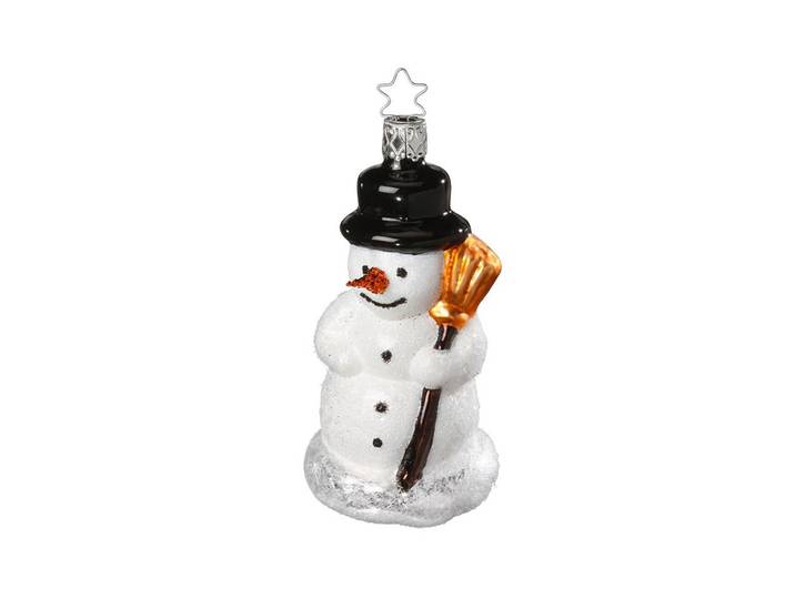 Weihnachtsfigur INGE-GLAS Schneemann weiss , orange (orange, schwarz, weiß), H:11cm, Glas, Dekofiguren, Weihnachtsfigur
