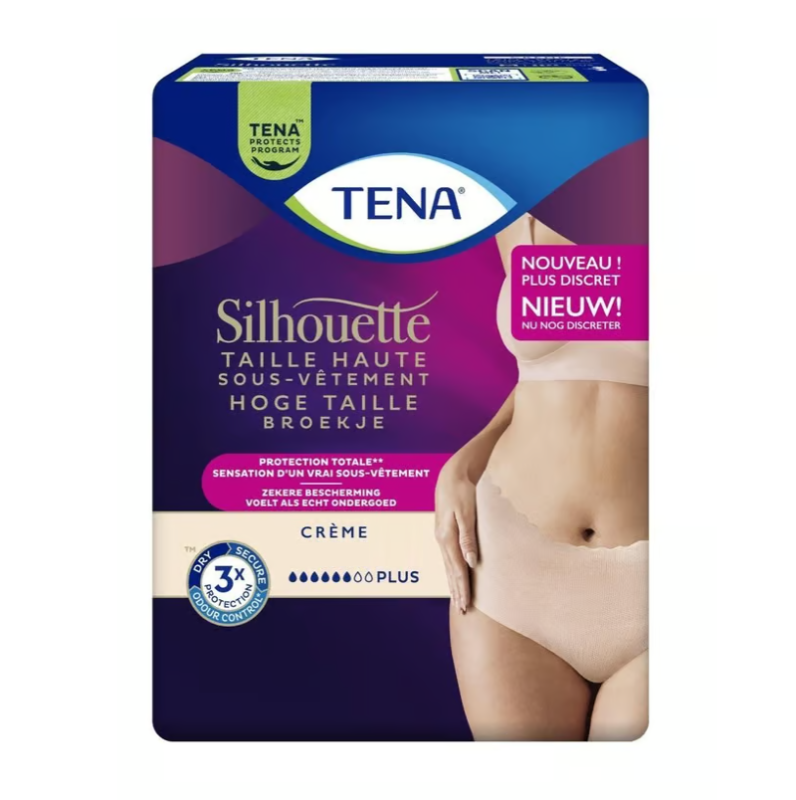 Tena Silhouette Plus Crème - Taille haute Medium - 12 paquets de 9 protections