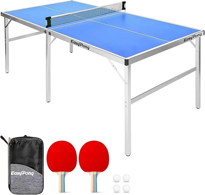 EasyPong | Tischtennisplatte Blau | 182x91 cm | | Leicht zu transportieren | Stabil | Ideal für Outdoor & Indoor | 2 Schläger + 4 Bälle | 100% Fun | OriginalCup