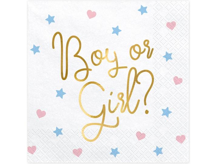 PartyDeco - Servetten - Boy or Girl wit (20 stuks)